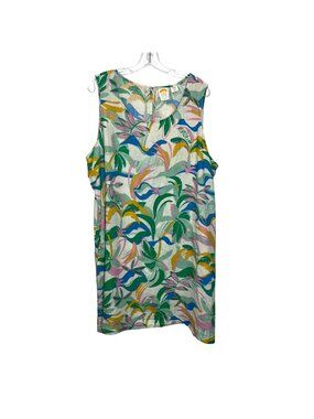C&C California Sleeveless Tropical Print 100% Linen Shift Dress Size 2X Pockets